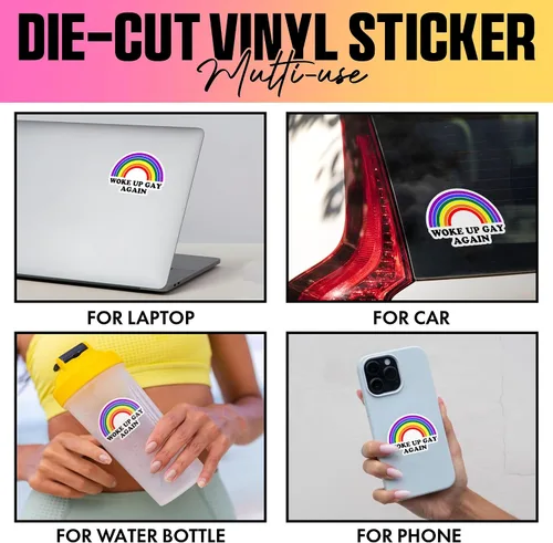 Vista 2 de VOTANTA (3 unidades – 3 pulgadas) Woke Up Gay Again LGBT Pride Vinilo, calcomanías de decoración LGBTQ, regalos divertidos del mes del orgullo
