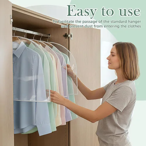 Vista 6 de Patelai 8 fundas de hombro para colgar ropa de 24 x 12 pulgadas, fundas de plástico transpirables para colgar ropa, protectores contra el polvo
