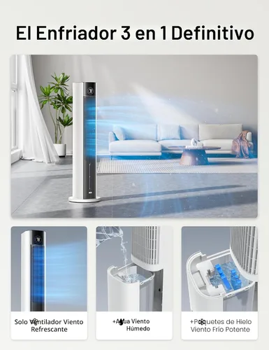 Vista 5 de DREO Enfriador evaporativo de pantano de aire, ventiladores de enfriamiento de 43 pulgadas que sopla aire frío 2026 actualizado, ventilador de piso