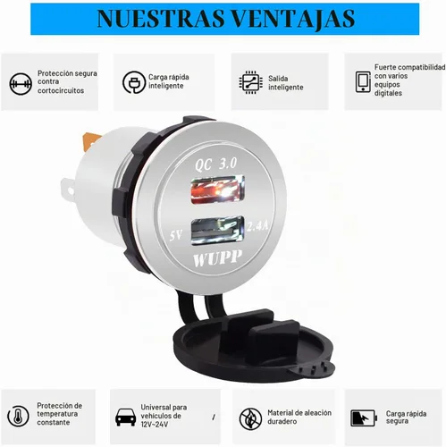 Vista 3 de BlueFire - Enchufe de carga rápida QC3.0 de doble puerto