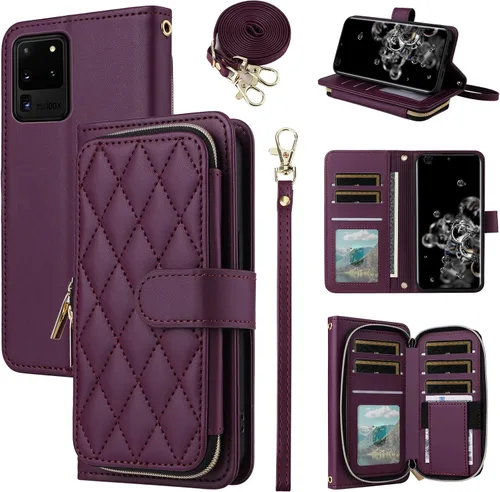 Vista 42 de Funda de Cartera para Samsung Galaxy S20 FE 5G de 6.5 Pulgadas con Correa para Muñeca, Billetera con Cremallera y más de 9 Ranuras para Tarjetas