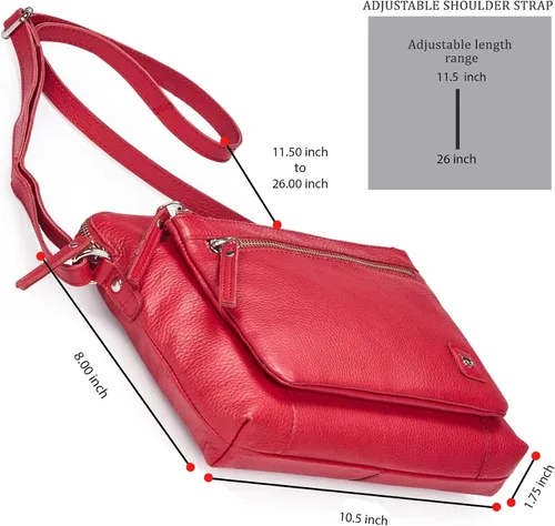 Vista 2 de Bolso cruzados pequeño y cartera de cuero auténtico granulado suave, bolso de hombro cruzado tipo bandolera de calidad prémium y triple cremallera