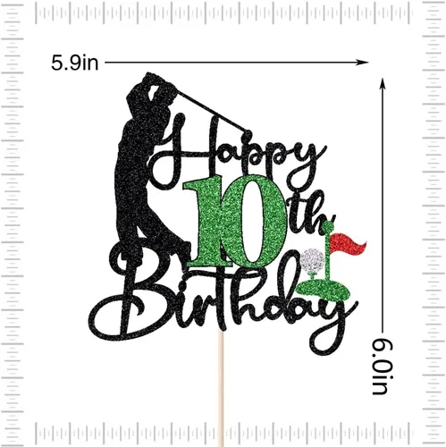 Vista 2 de Golf Happy 10th Birthday Cake Topper, Golfer/Sports Themed Birthday or Retirement Cake Decorations,Golf Ten 10 Years Old Ball Player Sport Themed