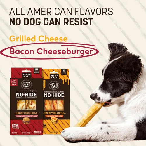 Vista 6 de Earth Animal Masticables sin ocultar – de The Grill Rolls Bacon Cheeseburger Sabor Rawhide Free Medium Dog Chews – 3