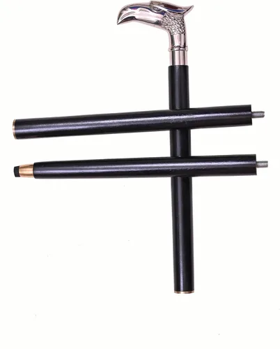 Vista 2 de Bastón de águila con mango de latón plateado, bastón de madera negro para hombres y mujeres, unisex