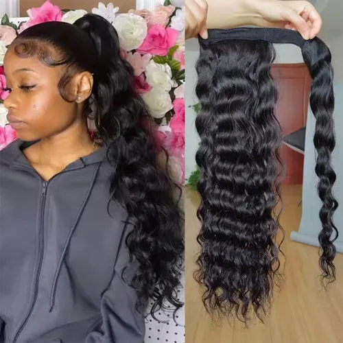 Vista 9 de Extensiones de cabello rizado para cola de caballo, cabello rizado para cola de caballo, extensión de cabello humano virgen brasileño