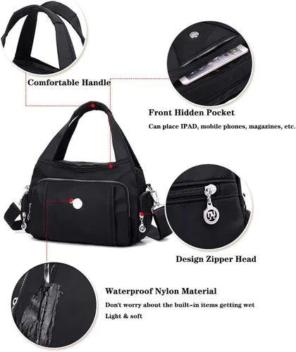 Vista 5 de MINTEGRA Bolso cruzado para mujer, bolso impermeable con múltiples bolsillos, de nailon, bolso de hombro de viaje
