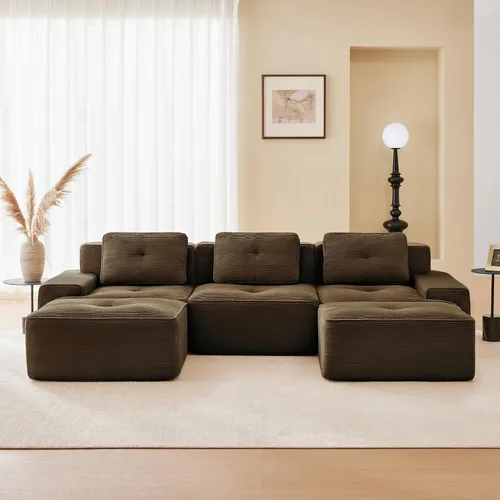 Vista 12 de Sofás modulares sin hueso de 152.8 pulgadas para sala de estar, sofá modular con diván en forma de L, cómodo asiento profundo tapizado de tela