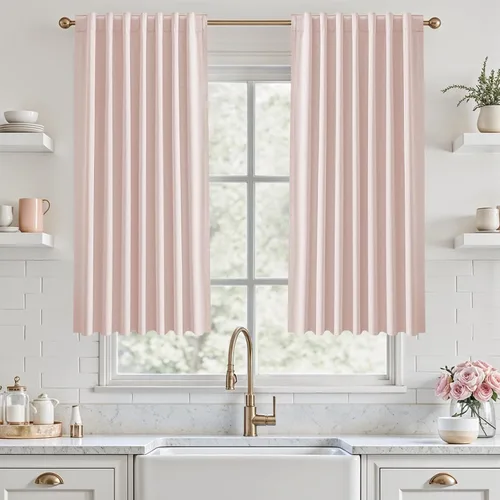 Vista 87 de UHITECH Cortinas opacas de 35 pulgadas de largo para sala de estar, 2 paneles, cortina opaca corta para cocina para ventanas pequeñas, cortinas