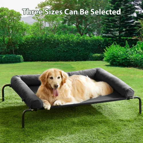 Vista 2 de Cama elevada refrescante para perros grandes – Cuna elevada impermeable con reposacabezas inclinado, malla Teslin transpirable, cama duradera