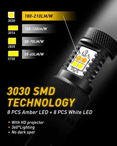 Vista 2 de AUXITO Bombillas LED Switchback de doble color blanco y ámbar 3157 3155 3457 4157 con proyector 3030 chipsets para luces direccionales de coche