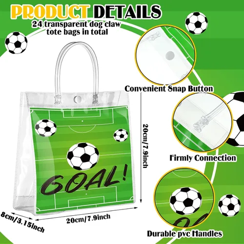 Vista 2 de Abbylike 24 bolsas transparentes de regalo para copa de fútbol con asas, bolsas de PVC transparente para aperitivos, bolsas de golosinas