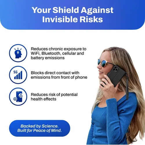 Vista 4 de DefenderShield Protección EMF y 5G Anti Radiación Compatible con iPhone 14 - Bloqueo RFID EMF Shield Funda Monedero Desmontable con Cierre Magnético