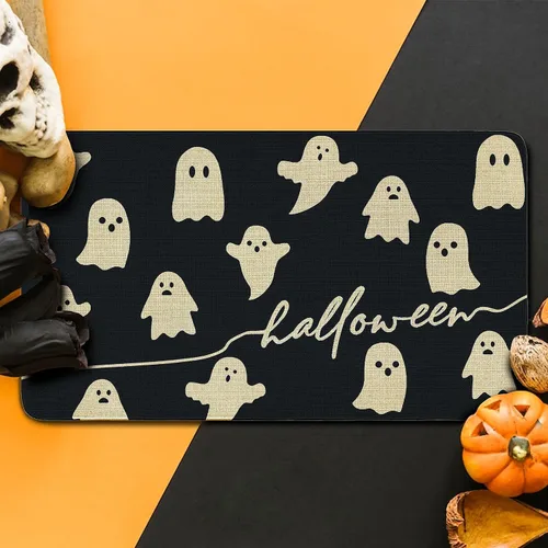 Vista 5 de Tapete de bienvenida con fantasma de Halloween, divertido tapete de puerta de Halloween para interiores y exteriores, antideslizante, decoración