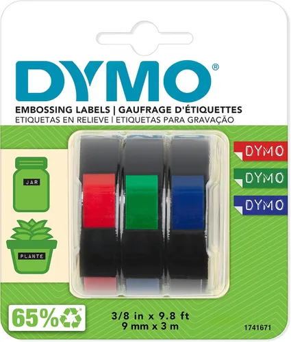 Vista 5 de 3 empaques de cintas de neón de la marca DYMO para grabados (1933353), Estampado blanco en Negro