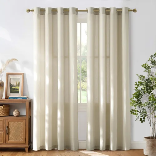 Vista 10 de NICETOWN - Cortinas de lino angora para ventana de cocina sobre el fregadero, con ojales, lino grueso angora, tratamientos cortos para ventanas
