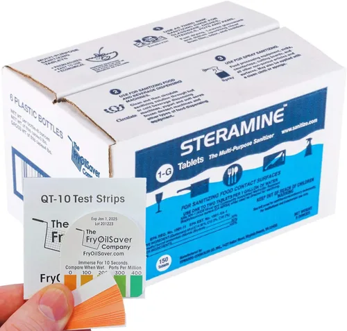 Vista 7 de FryOilSaver - 1 botella de tabletas desinfectantes de esteramina con 15 tiras de prueba QT-10, tabletas desinfectantes de esteramina multiusos