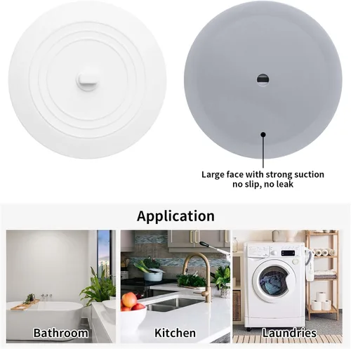Vista 2 de Vaincre 2 piezas de tapón de drenaje de bañera - 5" de silicona para cocina y baño, tapón de agua para cabello y ducha, tapón de drenaje de bañera