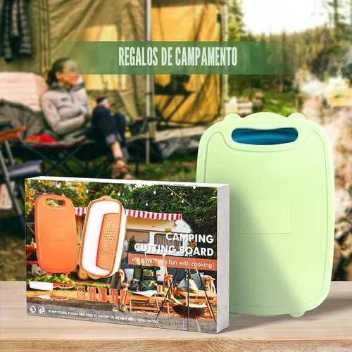 Vista 6 de Tabla de cortar para acampar, HI NINGER - Tabla de cortar plegable con colador, tabla de cortar multifuncional 9 en 1, cesta de lavado de verduras
