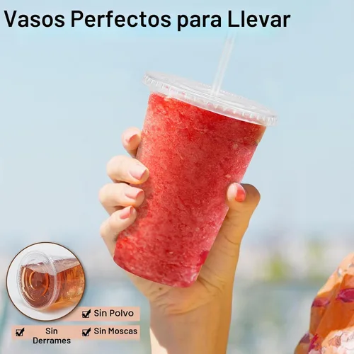 Vista 4 de Lamosi Paquete de 100 tazas de café de plástico de 16 onzas con tapas, vasos transparentes desechables