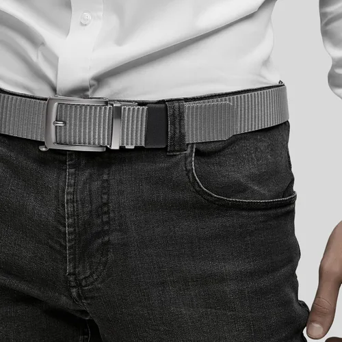 Vista 4 de Cinturones de trinquete de liberación rápida para hombre, cinturón de nailon reversible dos en uno para hombre casual y vestido deportivo