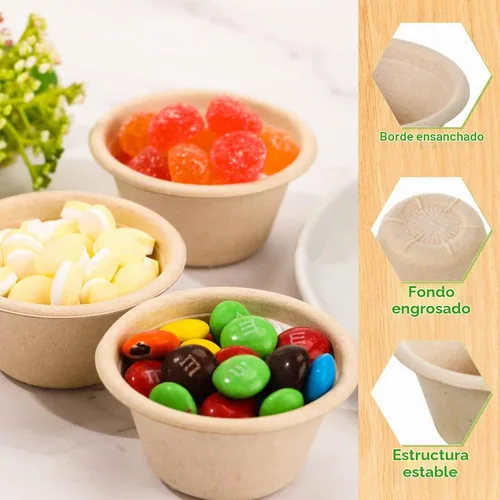 Vista 3 de Sieral Vasos de fibra de bagazo natural de 2 onzas, comida desechable, caña de azúcar, pequeña porción de muestra, biodegradables, compostables