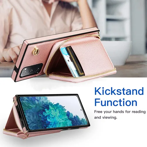 Vista 5 de Asuwish Funda de teléfono para Samsung Galaxy S20 FE 5G de 6.5 pulgadas con protector de pantalla y soporte para tarjetas con cremallera, soporte