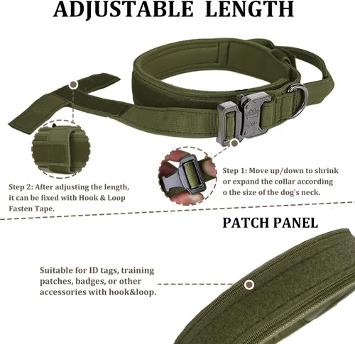 Vista 3 de Collar táctico para perro con asa - Collar militar ajustable de entrenamiento para perros de nailon suave y hebilla de metal resistente para perros