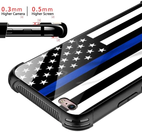 Vista 2 de Funda para iPhone 6s, diseño de bandera estadounidense de línea azul para iPhone 6, parte trasera de vidrio templado+funda protectora de TPU