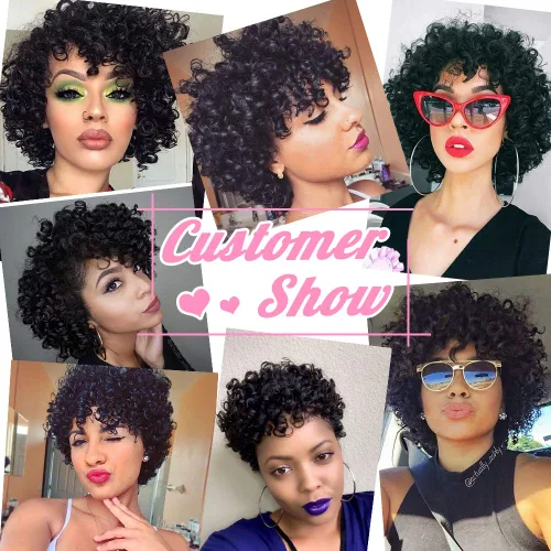 Vista 2 de Extensiones de cabello humano brasileño Funmi de 8, 10, 12 pulgadas, extensiones de cabello rizado afro, tejido corto rizado, extensiones de cabello