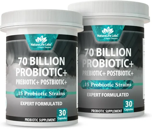 Vista 10 de NaturaLife Labs Probióticos 70 mil millones de CFU – 15 cepas con prebiótico y postbiótico orgánico – Fórmula 3 en 1 – 30 cápsulas veganas