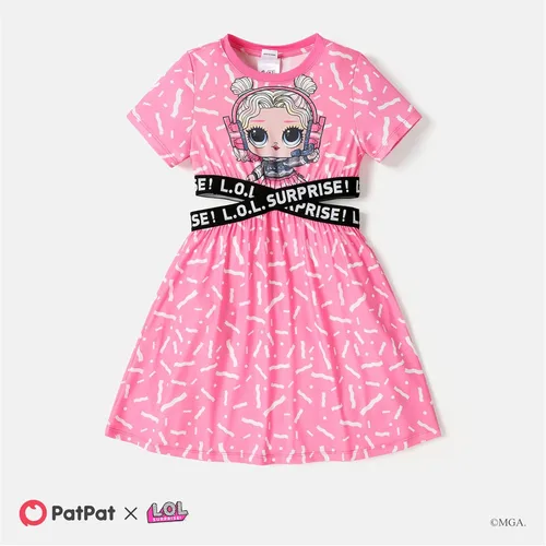 Vista 2 de L.O.L. Surprise! Vestido de niña con estampado de personajes entrecruzados recortados en la cintura vestido de manga corta