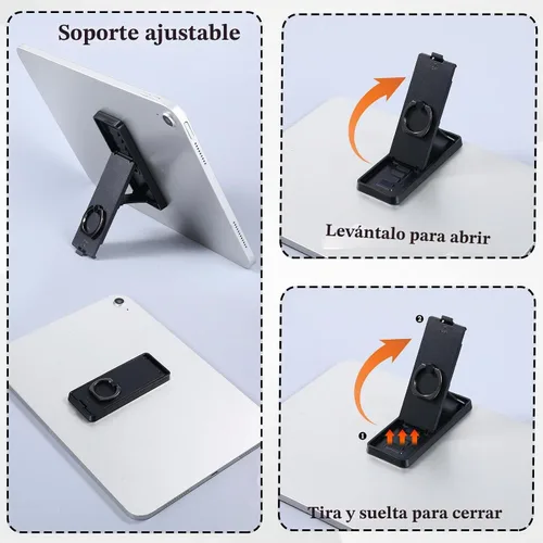 Vista 4 de Ptwola Soporte universal para tableta, soporte de tableta negro, plegable, multiángulo, soporte de agarre para tabletas adhesivas, soporte