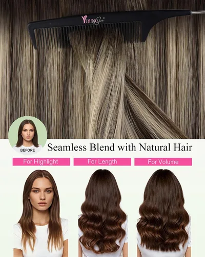 Vista 119 de YoungSee Extensiones de Cabello Humano con Cinta Balayage Extensiones de Cabello con Cinta Marrón Oscuro Extensiones de Cabello con Cinta Ombre