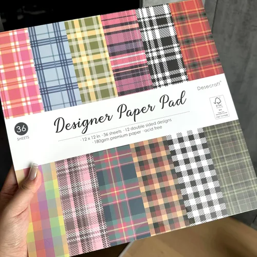 Vista 8 de Bloc de papel de tartán a cuadros de 30x30 cm, papel de doble cara, paquete de papel para álbumes de recortes, cartulina decorativa - 36 hojas
