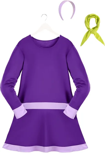 Vista 4 de Disfraz de Scooby Doo Daphne para mujer, talla grande, personaje de Scooby-Doo, vestido morado para Halloween