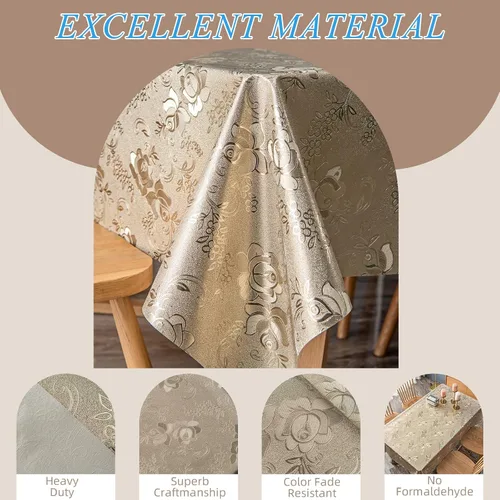 Vista 4 de FAVE Manteles dorados de vinilo para mesa de comedor de cocina, cubierta de mantel de PVC lavable para mesa rectangular para bodas, banquetes