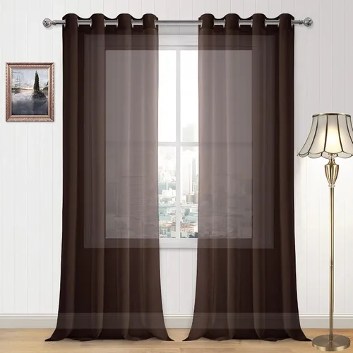 Vista 113 de DWCN Cortinas traslúcidas color verde frijol para sala de estar y dormitorio - Cortinas voile con aspecto de lino sintético con ojales en la parte