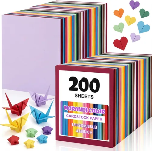 Vista 11 de Geyoga Kit de iniciación de 200 hojas de papel de cartulina de colores, 4 x 6 pulgadas, 190 GSM, papel de construcción grueso, colores surtidos