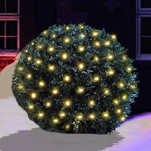 Vista 10 de HISHINY Red de luces LED de Navidad para exteriores, 5 x 5 pies, 100 luces LED de cable verde, conectables para interiores y exteriores, cadena