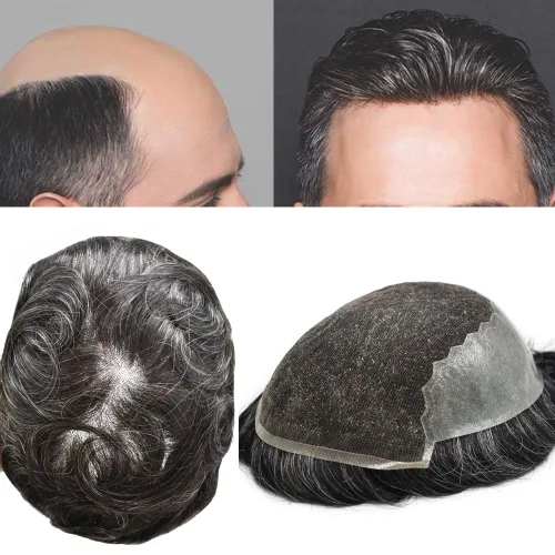 Vista 10 de FACE MIRACLE - Extensiones de cabello humano con encaje frontal francés y nudos blanqueados para hombre, sistema de reemplazo de cabello