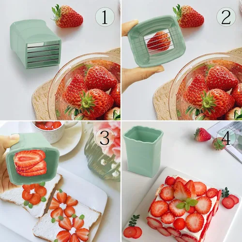 Vista 5 de 2 tazas para cortar fresas: taza para cortar frutas para fresa, huevo, plátano, champiñones, pepino, kiwi y ensalada de verduras, cortador