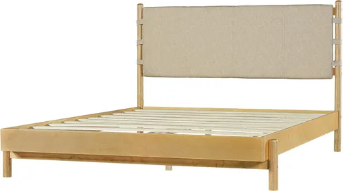 Vista 6 de Merax Moderno juego de base de cama Queen con 2 mesitas de noche, cama de plataforma de madera beige con cabecero y mesitas de noche a juego