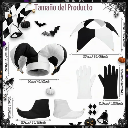 Vista 2 de Chicingyou 4 piezas de disfraces de payaso bufón de Halloween para adultos Negro blanco