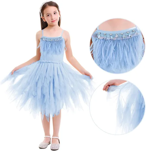 Vista 2 de Disfraz de princesa de cisne para niñas y niños, vestido de bailarina de plumas, con flecos de tul, vestido de fiesta de graduación, vestido