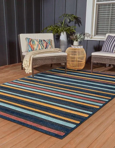 Vista 4 de Unique Loom Belize Outdoor Collection - Alfombra rectangular de 2 x 3 pies 1 pulgada, color carbón y azul claro