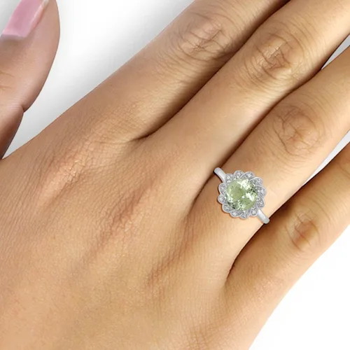 Vista 3 de JEWELEXCESS Anillo de amatista verde y diamantes blancos con acento de 2,50 quilates en plata de ley