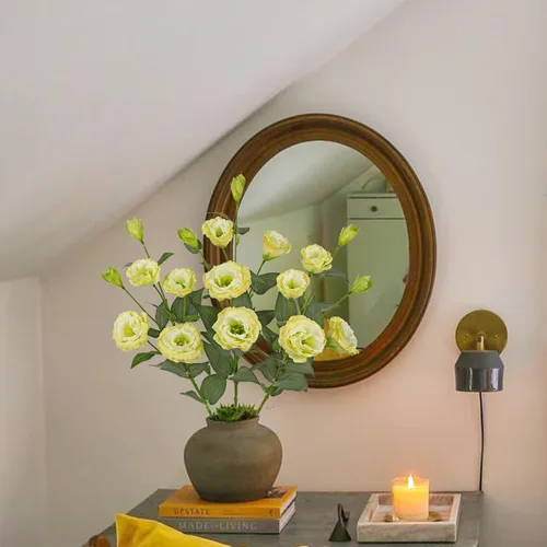 Vista 6 de Flores artificiales de seda de color blanco crema de 34.5 pulgadas, 3 piezas, flores de Eustoma Lisianthus con tallo largo, ramas de arreglo