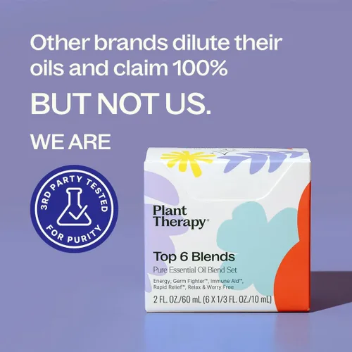 Vista 4 de Plant Therapy Juego sinergias de 6 mejores aceites esenciales. Incluye: desestresante, energía, contra los gérmenes, relajación, ayuda inmunológica