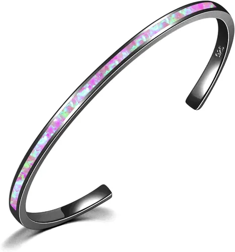 Vista 7 de CiNily Pulsera de ópalo para mujer, chapada en oro, hipoalergénica, con piedras preciosas abiertas